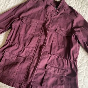 LUCKY BRAND FULL ZIP MILITARY CARGO UTILITY ARMY JACKET PLUM PURPLE NWOT